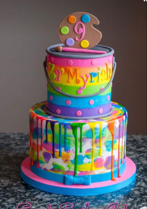 Art Themed Birthday Cake, Art Party Cakes, Art Birthday Cake, Paint Cake, Painting Birthday Party, Artist Birthday, Painting Birthday, Art Birthday Party, Girl Birthday Decorations