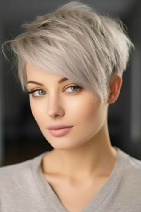 Dark Ash Blonde Pixie Haircut, Pixie Ash Blonde Hair, Ash Blonde Pixie Haircut, Short Ash Blonde Hair, Ash Blonde Pixie, Ash Blonde Hair Color Ideas, Ash Blonde Short Hair, Ash Blonde Hair Color, Trendy Short Hairstyles