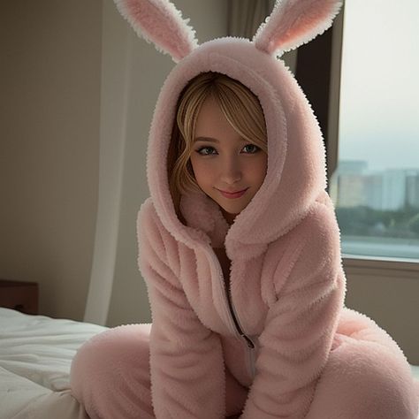 Bunny Onesie Women, Kawaii Long Sleeve Onesie For Loungewear, Fuzzy Pjs, Cute Pink Winter Onesie, Pink Winter Onesie For Bedtime, Pink Bunny Onesie, Bunny Onesie, Adult Onesie Pajamas Kigurumi.com, Womens Onesie