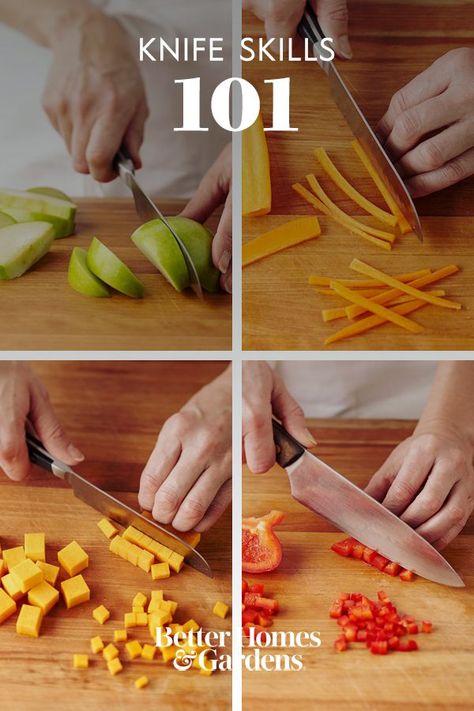 How To Use A Knife, Knife Skills Tutorials, Chef Techniques, Knife Skills Cooking, Homeschool Cooking, Basic Knife, Knife Skills, Knife Techniques, Culinary Classes