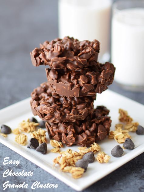 Chocolate Granola Clusters Recipe! These addictive, 3-ingredient treats are almost too easy! Dairy-free, gluten-free, vegan and top allergen-free if you wish. Granola Clusters Recipe, Recipes 3 Ingredients, Clusters Recipe, Granola Clusters, Vegan Candies, Chocolate Granola, Dairy Free Chocolate, Granola Recipes, Cereal Recipes