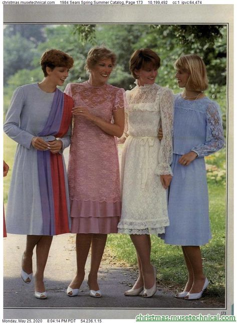 1984 Sears Spring Summer Catalog, Page 173 - Christmas Catalogs & Holiday Wishbooks 1980 Dresses, 1980 Dress, 1980 Fashion, Fashion 1980s, 80 Fashion, Vintage Midi Dresses, Fashion Decades, Calf Length Dress, 1980s Dresses