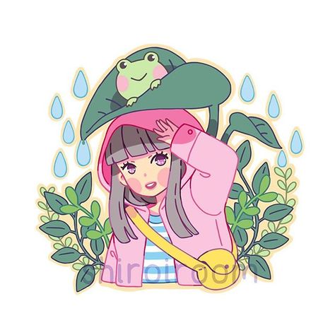 Shiroi💗Room (@shiroiroom) • Instagram photos and videos Frog Girl Drawing, Frog Raincoat, Rain In The Forest, Pink Raincoat, Under The Rain, Cute Frog, Art How, Cute Frogs, Kawaii Art