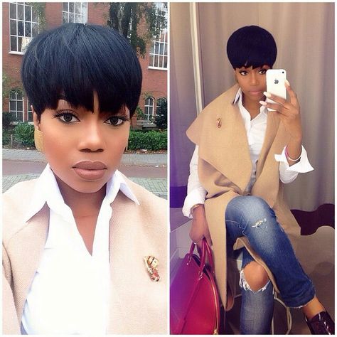 XOXO. Is it the cut or makeup!!!  Everything is fly!! 27 Piece Hairstyles, Hair Colorful, Short Black Hair, Corte Bob, Sassy Hair, Malaysian Hair, Quick Weave, Hair Crush, Love Hair