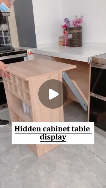 Hidden Kitchen Table Ideas, Hideaway Cabinet, Cabinet Table Kitchen, Hidden Table Kitchen, Hidden Table In Cabinet, Diy Kitchen Cabinet, Multi Functional Furniture, Functional Kitchen Cabinets, Display Cabinet Design