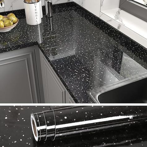 Amazon.com: VEELIKE Black Galaxy Granite Countertop Contact Paper Waterproof Black Peel and Stick Countertops for Kitchen 15.7''x354'' Black Granite Contact Paper Self Adhesive Countertop Paper Vinyl for Bathroom : Tools & Home Improvement Self Adhesive Countertop, Adhesive Countertop, Contact Paper Kitchen, Countertop Contact Paper, Countertops For Kitchen, Countertop Paper, Black Galaxy Granite, Galaxy Granite, Bathroom Tools