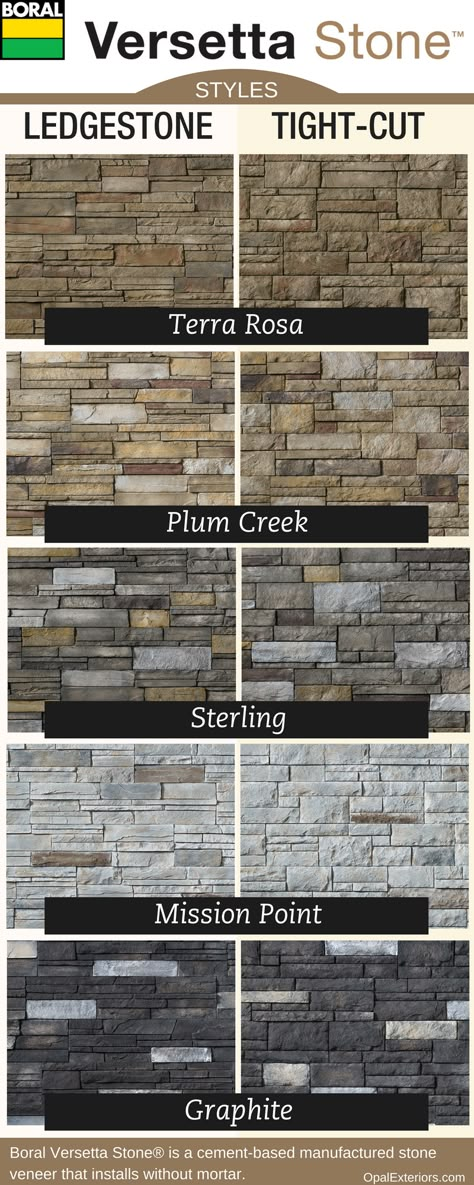 Boral Versetta Stone® styles and colors. Stone Cladding Interior, Versetta Stone, Brick House Colors, Rustic Style Furniture, Diy Outdoor Fireplace, Manufactured Stone Veneer, Stone Wall Panels, Stone Fireplaces, Stone Cladding