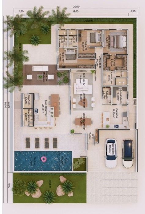 Backyard Floor Plan, House With Pool, Two Story House Design, House Floor Design, Building Plans House, Building House Plans Designs, Sims House Plans, Home Design Floor Plans, House Arch Design