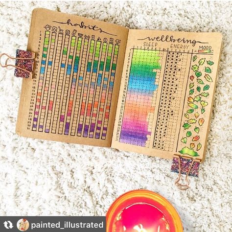 Bullet journaling on Instagram: “Fine,I’m obsessed with trackers😍 . . . 📷:@painted_illustrated . . . #bulletjournaling #bulletjournal #bulletjournaljunkies…” Bullet Journal October, Bullet Journal Ideas Templates, Habit Tracker Bullet Journal, Bullet Journal Mood Tracker Ideas, Bullet Journal Notes, Bullet Journal Paper, Bulletin Journal Ideas, Etsy Inspiration, Bullet Journal Aesthetic