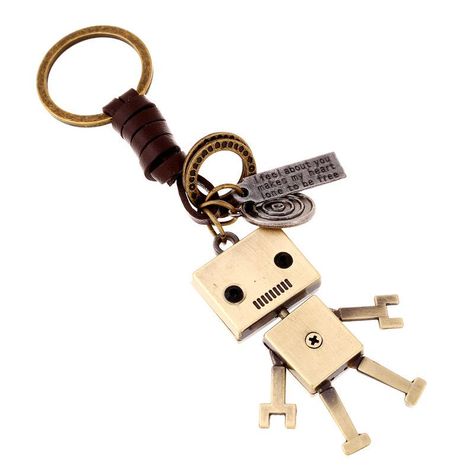 Handmade Woven Leather Keychain Alloy Robot Creative Leather Keychain Backpack Pendant NHPK172208 Punk Vintage, Key Accessories, Bronze Jewelry, Metal Keychain, Cute Keychain, Car Keychain, Key Pendant, Keychain Gift, Leather Key