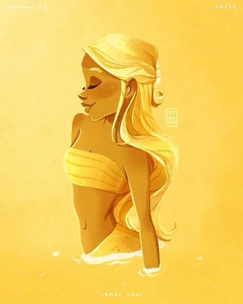 Pose Bases, Mermaid Yellow, Chrissie Zullo, Yellow Mermaid, Mermaid Pose, 30 Day Drawing Challenge, Mermaid Artwork, Mermaid Art, Digital Art Girl