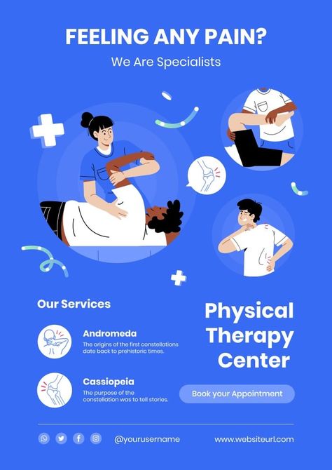 Hand-drawn Physical Therapy Center Poster Therapy Center, Presentation Maker, Invitation Maker, Photo Collage Maker, Social Media Schedule, Sticker Maker, The Editor, Brand Kit, Branding Your Business