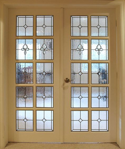 Looking for a way to soundproof your home? Try stained glass interior doors. This feature walks the line between warm and inviting and shhh, keep it down with ease. Oak French Doors, Internal Glass Doors, Entry Doors With Glass, Exterior Doors With Glass, Stained Glass Door, Glass French Doors, Glass Interior, Custom Stained Glass, Glass Doors Interior