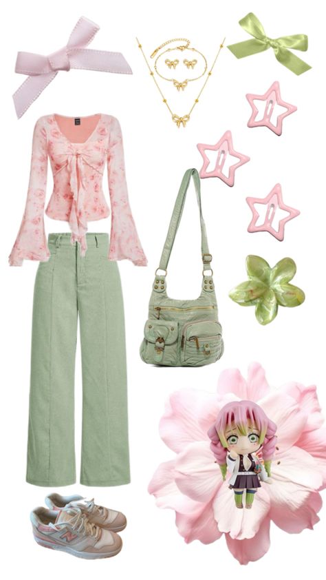 or this could also be a part of that strawberry matcha trend thing… idk ! Lime And Pink Outfit, Pink Brown And Green Outfit, Matcha Delight Outfit, Matcha Outfit Aesthetic, Green Clothes Combination, Pink And Green Aesthetic Outfits, Pink And Green Outfits For Women, Mint Green Color Combinations, Pastel Colored Outfits