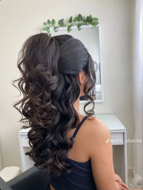 Long Hairstyles Graduation, Hair Styles For Party’s, Hairstyles For Big Events, Hair Styles For A Formal Event, Miss Hairstyles, Big Half Up Half Down Hair, Waltz Hairstyle, Mom Of Quinceanera Hair, Curls For Wedding Guest