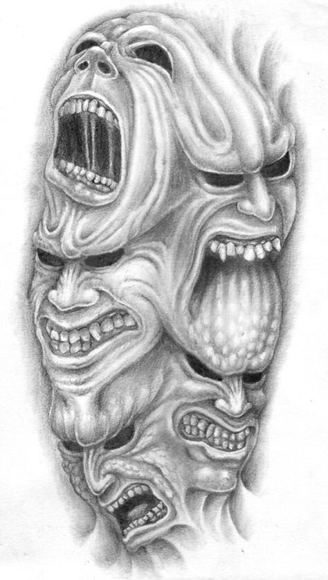 cool Demon Face Tattoo Design, Evil Face Tattoo, Evil Tattoos Demons, Demons Sketch, Demon Tattoo For Men, Evil Drawings, Demon Tattoo Designs, Zombie Demon, Demons Tattoo