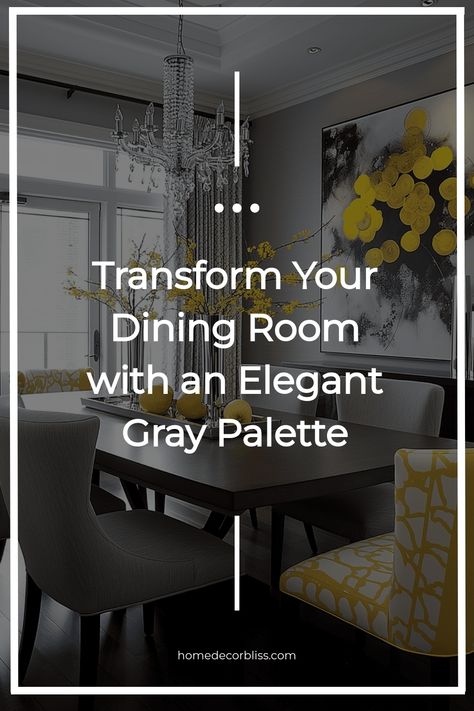 Gray is a versatile and elegant choice for a contemporary dining room. Explore tips on layering shades of gray with statement furniture and decor. Add warmth with soft lighting and contrasting details to create a balanced and stylish look. These ideas will help you design a dining room that’s sophisticated yet functional. Grey Gold Dining Room, Grey Dining Room Decor, Grey Dining Room Ideas, Gray Dining Room Ideas, Gray Wall Color, Sleek Dining Table, Color Dining Room, Yellow Accent Chairs, Invitation To Create