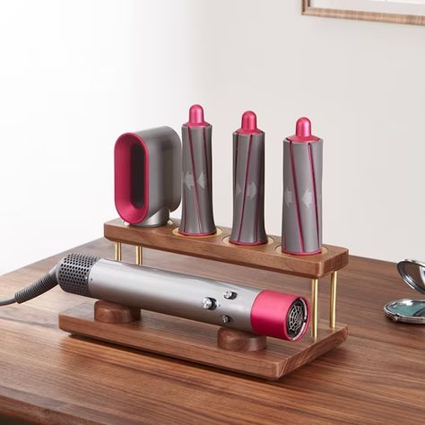 Hair Tool Organizer - Etsy Philippines Walnut Countertop, Walnut Storage, Countertop Brackets, Hair Dryer Storage, Dyson Hair, Bathroom Stand, Hair Tool Organizer, Wood Countertop, Dyson Airwrap