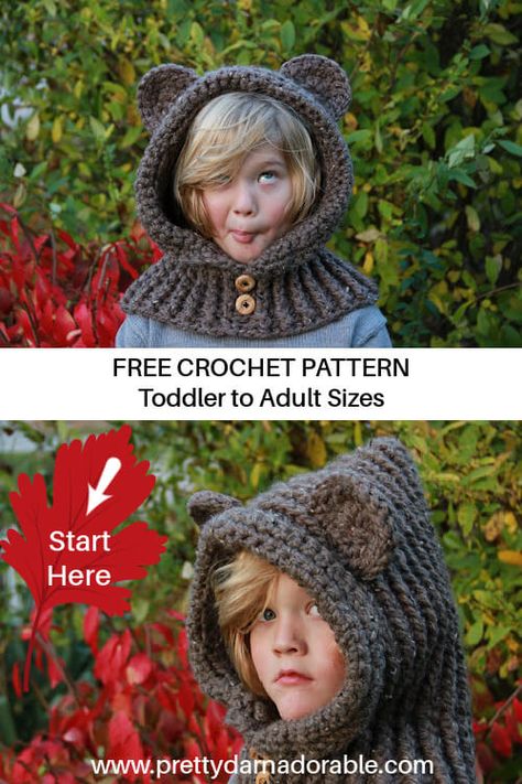 Crochet Animal Cowl Pattern Free, Super Bulky Yarn Patterns Crochet, Hooded Cowl Crochet Pattern, Hooded Cowl Pattern, Crochet Hooded Cowl, Crochet Cowl Free Pattern, Crochet Hood, Hood Pattern, Hooded Cowl