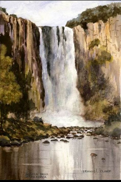 Waterfall Painting, Mountain Trees, Basket Art, Water River, Waterfall Paintings, Waterfall Art, Trees Art, Paint Watercolor, Online Art Classes