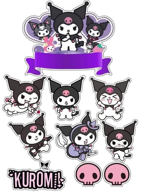 Kuromi Happy Birthday Topper Printable, Kuromi Cake Topper Printable, Kuromi Cake Ideas, Kuromi Stickers Printable, Happy Birthday Kuromi, Topper Cake Printable, Kuromi Happy Birthday, Kuromi Cake Topper, Birthday Kuromi