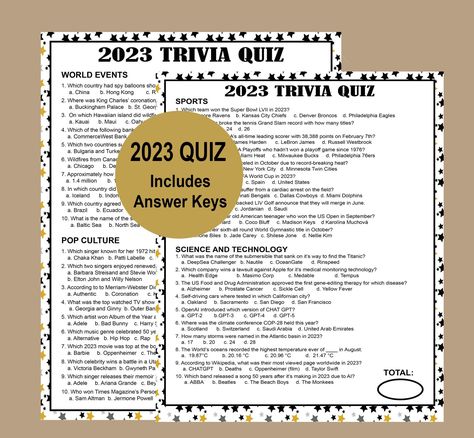 2023 Year in Review Trivia Games, New Year's Trivia Night, Fun New Year's Eve Party Game, 2023 Trivia Questions and Answers, 2024 New Year Nye Games, Neighborhood Gifts, New Year's Games, 2023 Year, Trivia Questions And Answers, Trivia Night, New Year's Eve Party, Year In Review, Games For Teens