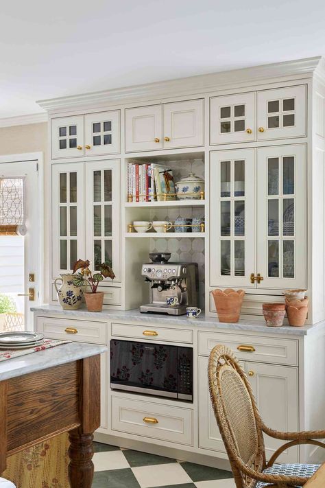 This Westchester Home Is Cottagecore Meets Whimsy, Thanks to Thrifted Accents Small Coastal Kitchen, Classic Kitchen, Coastal Kitchen, Kitchen Dinning, Cottage Kitchen, White Cabinets, Kitchen Style, Dream Kitchen, A Kitchen