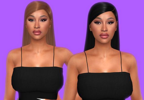 Cardi hair (pushed back version) | A L E X O on Patreon Cardi B Sims 4, Sims 4 Cc Cardi B, Sims 4 Cardi B, Cardi B Face, Cardi B Hairstyles, Hair Pushed Back, Slick Ponytail, Sims 4 Black Hair, Sims 4 Cc Kids Clothing