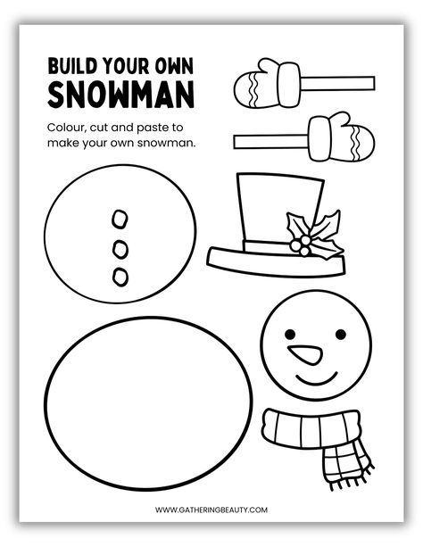 Printable Build A Snowman, Free Build A Snowman Printable, Build Your Own Snowman Printable, Snow Man Crafts For Kids, Snowman Parts Free Printable, Biggest Snowman Ever Activity, January Colouring Pages, Do You Want To Build A Snowman Printable, Winter Templates Free Printable