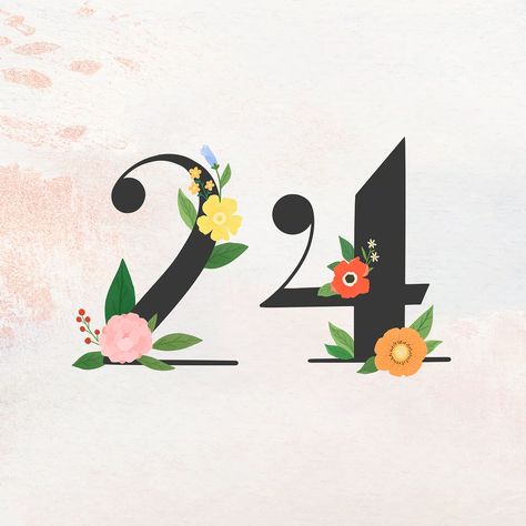 Watercolor floral number 24 vector | premium image by rawpixel.com / Aum 24 Number, Numbers Typography, Number Wallpaper, Hbd Quotes, Happy Birthday Cake Images, Logo Number, Tropical Theme, Art Birthday, Food Snapchat