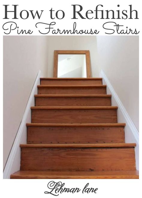 Pine Staircase Makeover, Refinishing Stairs Wood, Stairs Remodel, Stairs Makeover Design, Farmhouse Stairs, Easy Diy Home Projects, Stairs Makeover, Staircase Makeover, Plywood Flooring