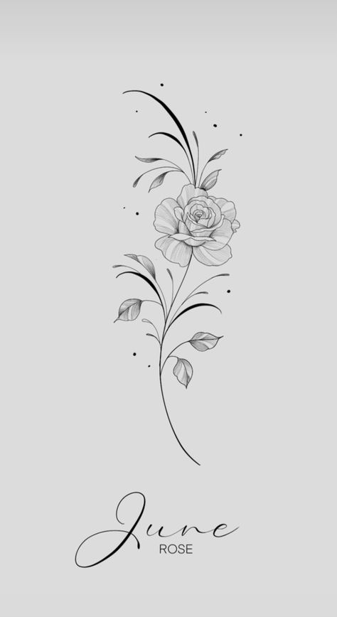 Anna K Tattoo Art, Birth Flower Rose Tattoo, June Birth Flower Tattoo With Name, June And December Birth Flower Tattoo, Bouquet Of Flowers Tattoo Design, June Birth Flower Drawing, Birth Flower June Tattoo, Rose Fine Line Tattoo Design, Boho Rose Tattoo