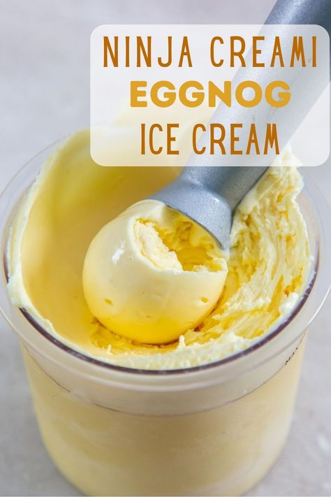 This Ninja Creami Eggnog Ice Cream is creamy, super simple, and way better than the ones that you can buy at the grocery store! It has only 1 ingredient, EGGNOG! Ninja Creami Eggnog Ice Cream, Ninja Creami Recipes Smoothie, Fall Ninja Creami Recipes, Ninja Creami Pumpkin Ice Cream, Ninja Creami Drink Recipes, Ninja Creami Sherbet Recipes, Ninja Creami Ice Cream Recipe, Ice Cream Recipes For Ninja Creami, Ninja Creami Ice Cream Recipes Fairlife