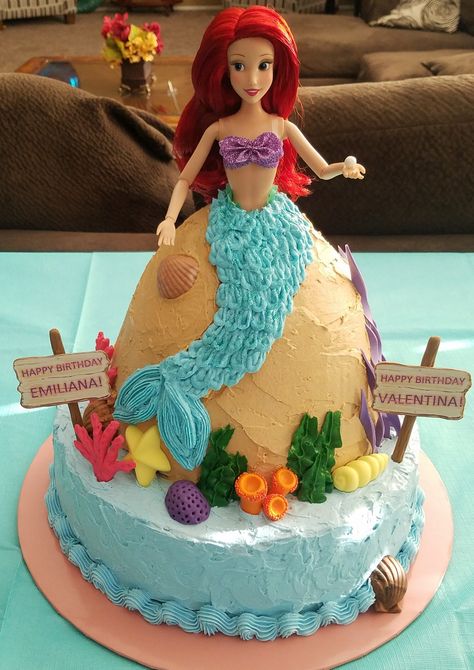 Ariel Barbie Birthday Cake, Diy Ariel Cake, Mermaid Birthday Cake With Doll, Ariel Themed Birthday Cake, Ariel Birthday Cake Diy, Mermaid Cake Barbie, Arial Birthday Cake, Mermaid Cake With Doll, Ariel Barbie Cake