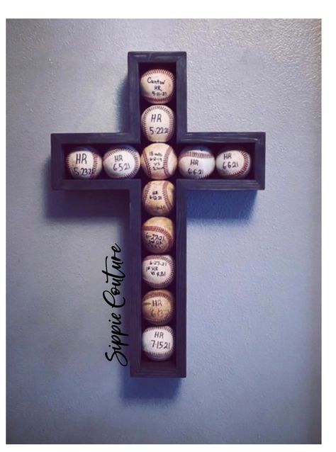 Baseball Themed Bedroom, Baseball Room Decor, Ring Display Case, Baseball Display Case, Baseball Cross, Baseball Bedroom, Baseball Display, Baseball Crafts, Sport Bedroom