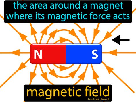 Magnetic Field definition: The area around a magnet where its magnetic force acts. Magnetic Force, Science Flashcards, Magnetic Games, Biology Facts, Exam Study Tips, Fun Magnets, Electric Circuit, 4th Grade Science, Magnetic Field