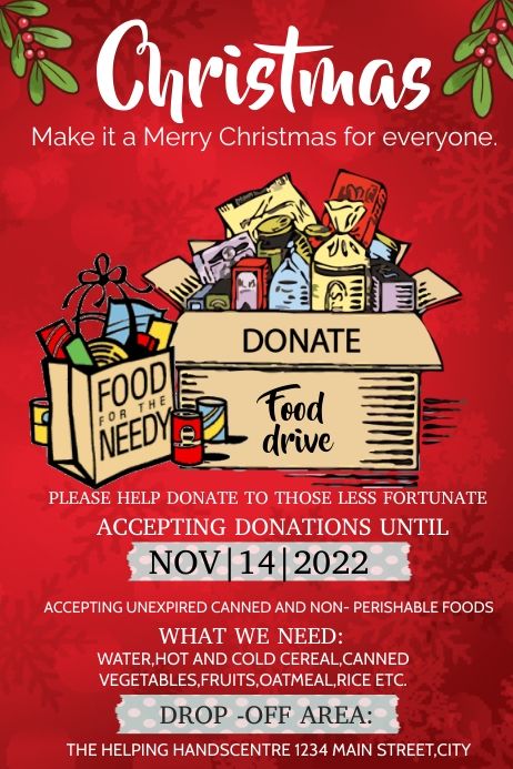 Poster For Donation Charity, Food Drive Flyer Template Free, Donation Drive Poster Ideas, Christmas Donation Poster, Donation Drive Ideas, Food Donation Poster, Fundraising Poster Ideas, Donation Poster Charity, Christmas Donation Ideas