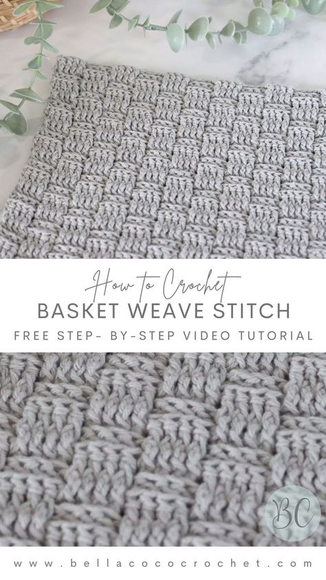 Learn how to crochet the basket weave stitch Basket Weave Stitch Crochet, Basket Weave Crochet Blanket, Crochet Basket Weave, Basket Weave Stitch, Basket Weave Crochet, Bella Coco, Crochet Storage Baskets, Basketweave Stitch, Crochet Storage