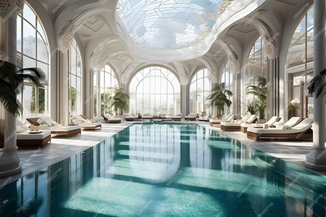 Premium AI Image | A luxury indoor swimming pool surrounded by windows Luxury Indoor Swimming Pool, Luxury Pools Indoor, Indoor Swimming Pool, Pool Picture, Dream Life House, Pool Photos, Indoor Swimming, Indoor Swimming Pools, Pool Patio