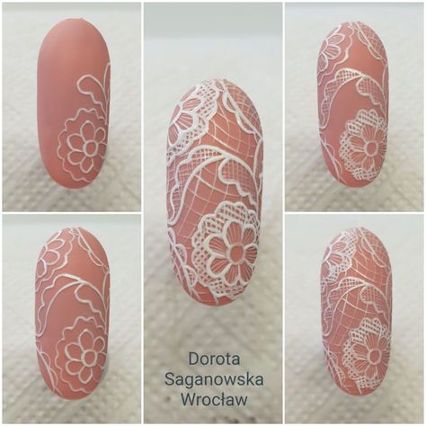 Lace Nail Design, White Lace Nails, Lace Nail Art, Nail Art Diy Easy, Velvet Nails, Bridal Nail Art, Nail Drawing, Lace Nails, Lace Art