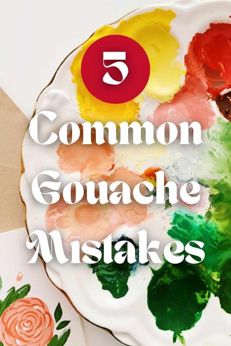 In this post I share some common gouache mistakes and how to avoid them. If you're looking for gouache for beginners content this is a great place to start. This gouache tutorial will help you avoid common mistakes so you can get better at gouache painting faster! Paintings With Guash, Gouache Painting How To, Gouache Paint Tutorial, Art Inspo For Beginners, How To Paint Gouache, Gouache Painting Tutorials, Gouache Tips And Tricks, How To Use Gouache Paint, Gouache Painting Tips