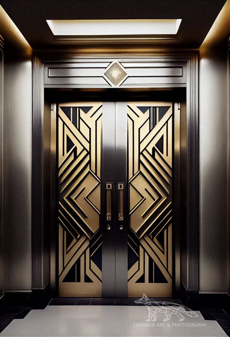 Art Deco Door Frame, Speakeasy Ideas, Basement Speakeasy, Art Deco Doors, Door Ways, Gatsby Gala, Meeting Hall, Art Deco Door, Metal Doors Design