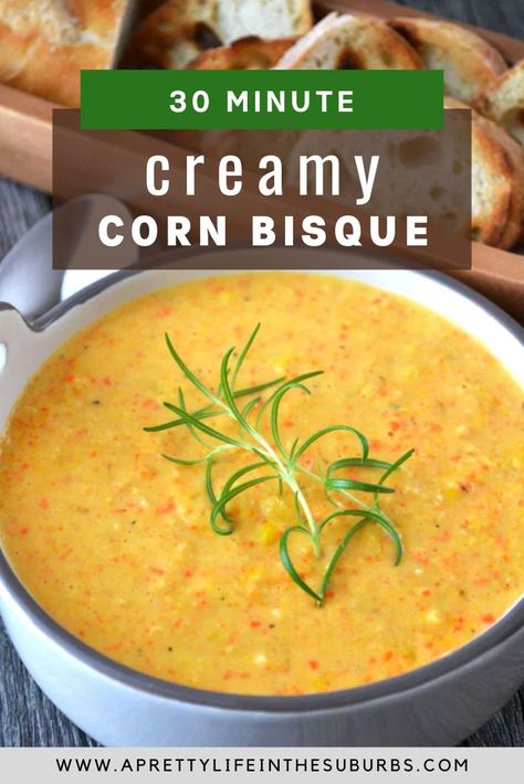 Creamy Corn Bisque Corn Bisque Soup, Cream Of Corn Soup, Great Vegetarian Meals, Corn Bisque, Corn Chowder Soup, Bisque Soup Recipes, Bisque Soup, Simple Pantry, Chowder Soup