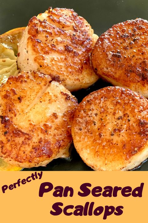 Pan Seared Scallops is quick and easy and delicious. To perfectly sear scallops cook them quickly in a blazing hot pan and basting them with butter. We show you how, step by step, in 10-minutes! #searedscallops #scallops #seafood #pansearedscallops #seafoodrecipes #shellfishrecipes #shellfish #15minutemeals #summerrecipes #fathersdaymeals #fathersdayrecipes Perfect Seared Scallops, How To Fry Scallops, How To Pan Fry Scallops, Sauteed Scallops Recipes, Seared Scallops Cast Iron, Pan Fried Scallops Recipes, How To Sear Scallops, Cooking Scallops On The Stove, Pan Seared Scallops Easy