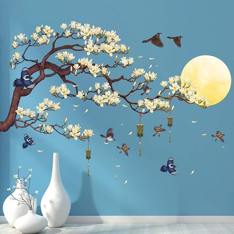 ❀High Quality - Made of high-quality PVC material, non-toxic, environmentally friendly and waterproof. Easy to apply and remove without leaving residue or damaging the wall. Including 4 piece of sheets; Each Sheet Size: 12inchs x 35.5 inches. #home #decor #room #wall #decor #diy Wall Murals For Kids, White Magnolia Tree, Diy Moon, Floral Wall Decals, Diy Wall Stickers, Family Photo Wall, Tree Mural, Magnolia Tree, Murals For Kids