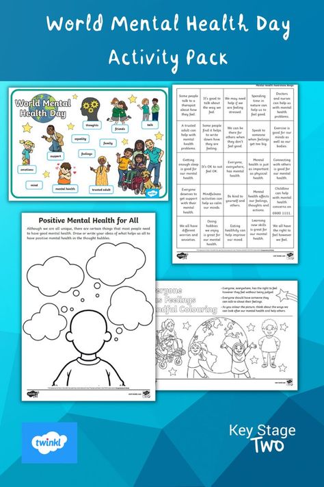 Use Twinkl Life’s World Mental Health Day Activities Pack to help your learners understand the importance of taking care of our minds, and of seeking support when needed. With the activities in this pack, children can develop their knowledge of what mental health is and how we can all take care of our mental health and wellbeing. #worldmentalhealthday #wmhd #ks2 #teaching #twinkl Mental Therapist, World Mentalhealth Day, World Mental Health Day, Positive Mental Health, Thought Bubbles, Mental Health Day, Mental Health And Wellbeing, Health Day, Activity Pack