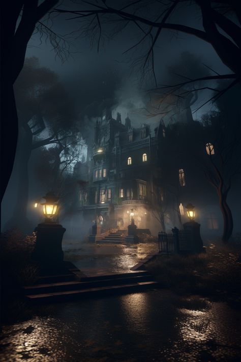 Beautiful Night Aesthetic, Haunting Aesthetic Dark, Creepy Mansion Aesthetic, Spooky Mansion Aesthetic, Villain Hideout Aesthetic, Haunted Manor Aesthetic, Dark Fantasy Mansion, House Of Night Aesthetic, Dark Victorian Mansion