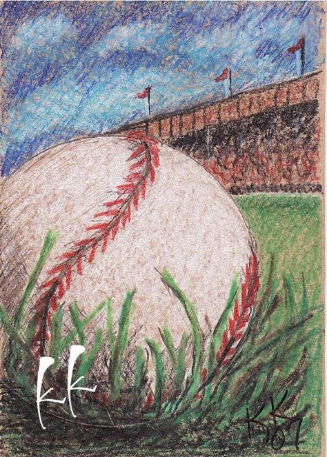 ACEO PRINT Baseball Colored Pencil Drawing CaaT via Etsy Baseball Drawings, Baseball Painting, Sports Drawings, Sports Painting, Pencil Drawing Tutorials, Baseball Art, 강아지 그림, Book Drawing, Colored Pencil Drawing