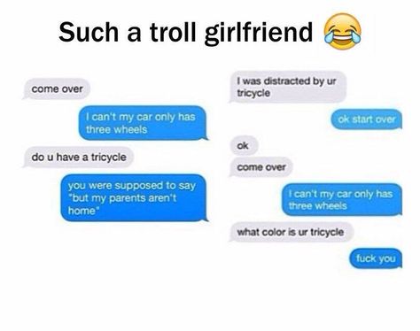 Omg this is sooo me..... Lol tricycle XD Texting Humor, Funny Text Messages Fails, Hilarious Text Messages, Funniest Text Messages, Text Humor, Awkward Texts, Hilarious Texts, Funny Text Conversations, Funny Texts Jokes