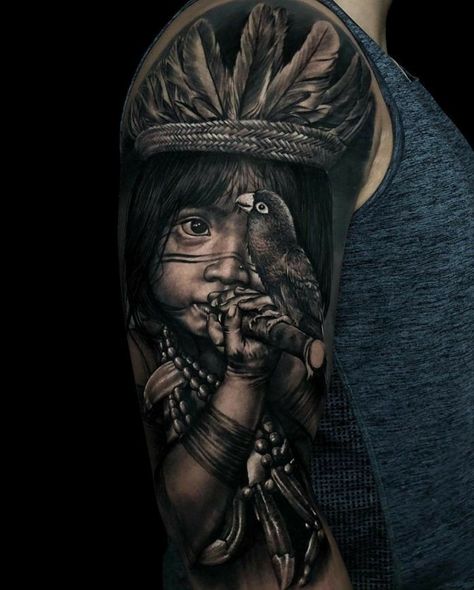 Tattooing Inks, Mangas Tattoo, Aztec Tattoo Designs, Native American Tattoos, Native Tattoos, Realistic Tattoo Sleeve, Lion Head Tattoos, Full Arm Tattoos, Mens Shoulder Tattoo